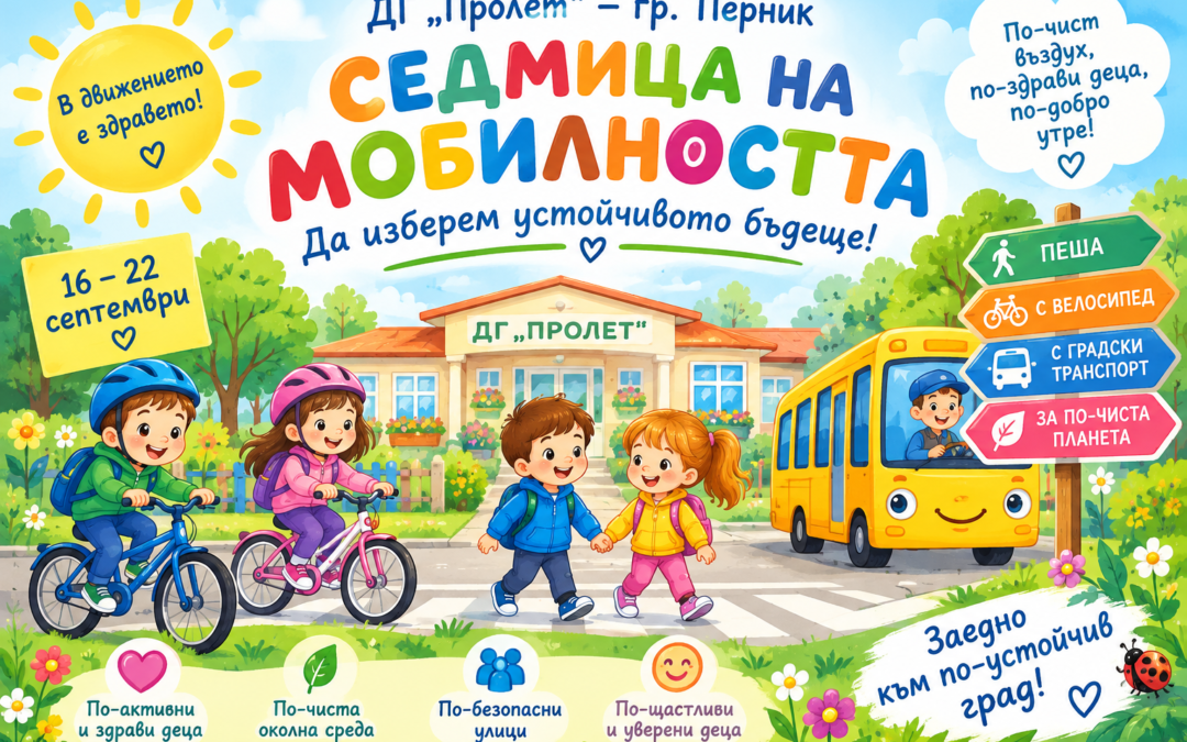 🚲🌿 Седмица на мобилността при децата от I група „Слънчице“ при ДГ „Пролет“ 🌿🚦